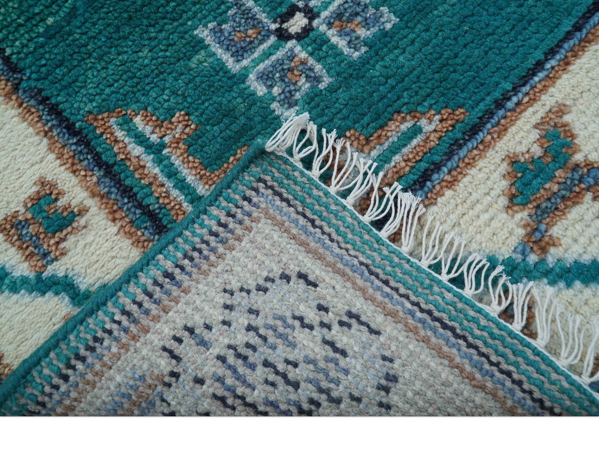 Traditional Khotan Design Teal And Beige Hand knotted 4x6 Wool Area Rug