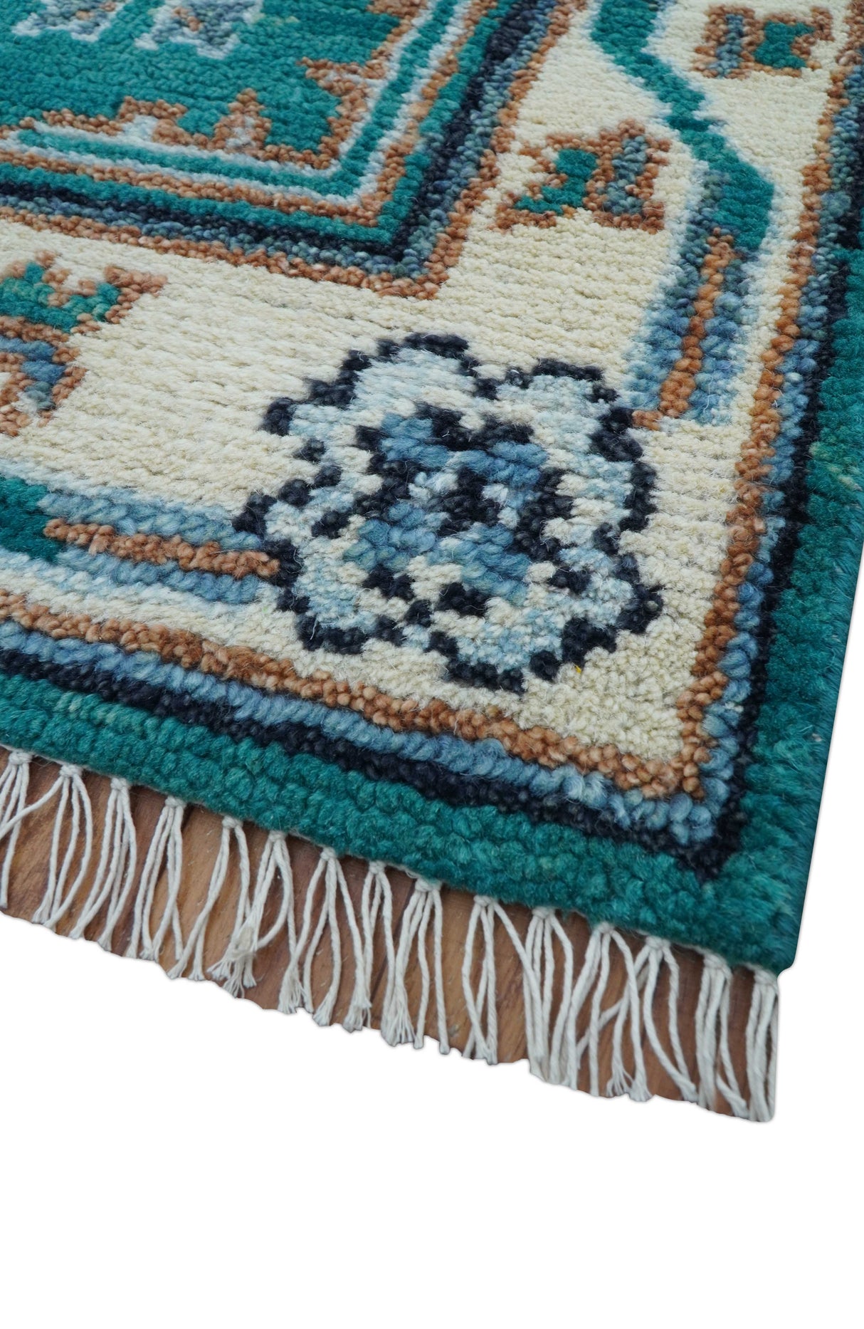 Traditional Khotan Design Teal And Beige Hand knotted 4x6 Wool Area Rug