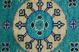 Traditional Khotan Design Teal Hand knotted 2.6x8 Wool Area Rug