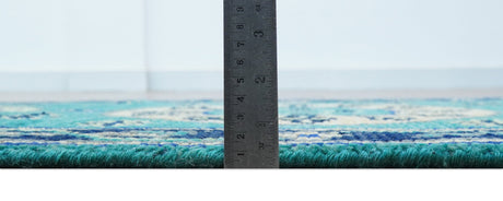 Traditional Khotan Design Teal Hand knotted 2.6x8 Wool Area Rug