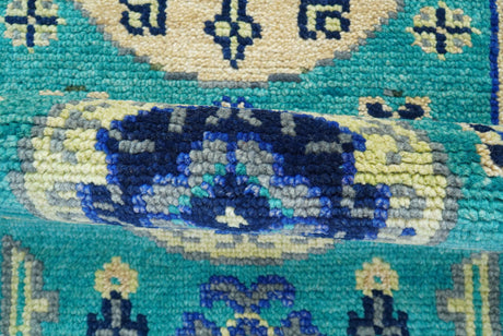 Traditional Khotan Design Teal Hand knotted 2.6x8 Wool Area Rug