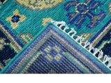 Traditional Khotan Design Teal Hand knotted 3x6 Wool Area Rug