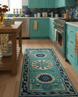 Traditional Khotan Design Teal Hand knotted 3x6 Wool Area Rug