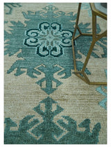 Traditional Large Design 5x8 Beige, Teal and Aqua Hand knotted wool area rug