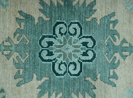 Traditional Large Design 5x8 Beige, Teal and Aqua Hand knotted wool area rug