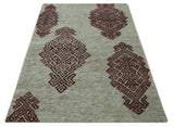 Traditional Large design 5x8 Olive, Silver and Brown Hand knotted wool area rug