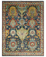 Traditional Large Design Blue, Rust and Gold Hand Knotted Multi Size wool Area Rug