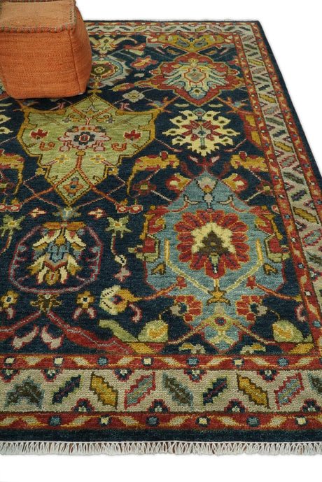 Traditional Large Design Blue, Rust and Gold Hand Knotted Multi Size wool Area Rug