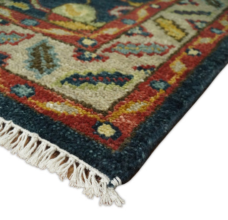 Traditional Large Design Blue, Rust and Gold Hand Knotted Multi Size wool Area Rug