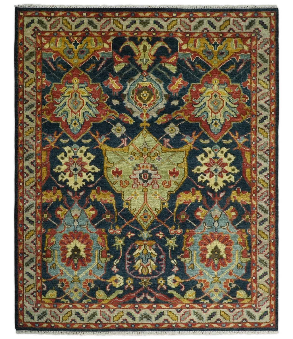 Traditional Large Design Blue, Rust and Gold Hand Knotted Multi Size wool Area Rug