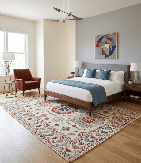 Traditional Mamluk design Ivory, Rust and Olive Hand knotted Multi Size wool rug