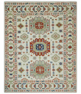 Traditional Mamluk design Ivory, Rust and Olive Hand knotted Multi Size wool rug