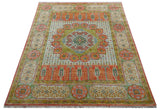 Traditional Mamluk Design Orange Hand knotted 8x10 Wool Rug