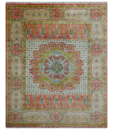 Traditional Mamluk Design Orange Hand knotted 8x10 Wool Rug