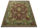 Traditional Maroon, Green and Beige Antique Donegal Design Hand knotted Area Rug
