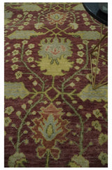 Traditional Maroon, Green and Beige Antique Donegal Design Hand knotted Area Rug