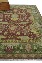 Traditional Maroon, Green and Beige Antique Donegal Design Hand knotted Area Rug