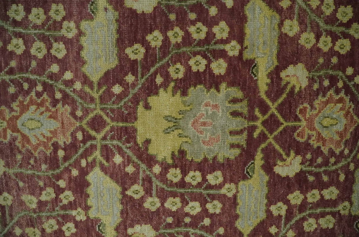 Traditional Maroon, Green and Beige Antique Donegal Design Hand knotted Area Rug