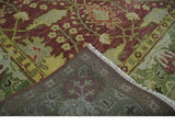 Traditional Maroon, Green and Beige Antique Donegal Design Hand knotted Area Rug