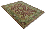 Traditional Maroon, Green and Beige Antique Donegal Design Hand knotted Area Rug