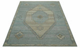 Traditional Medallion Design Blue and Beige Hand Knotted Wool Rug Custom Made