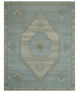 Traditional Medallion Design Blue and Beige Hand Knotted Wool Rug Custom Made