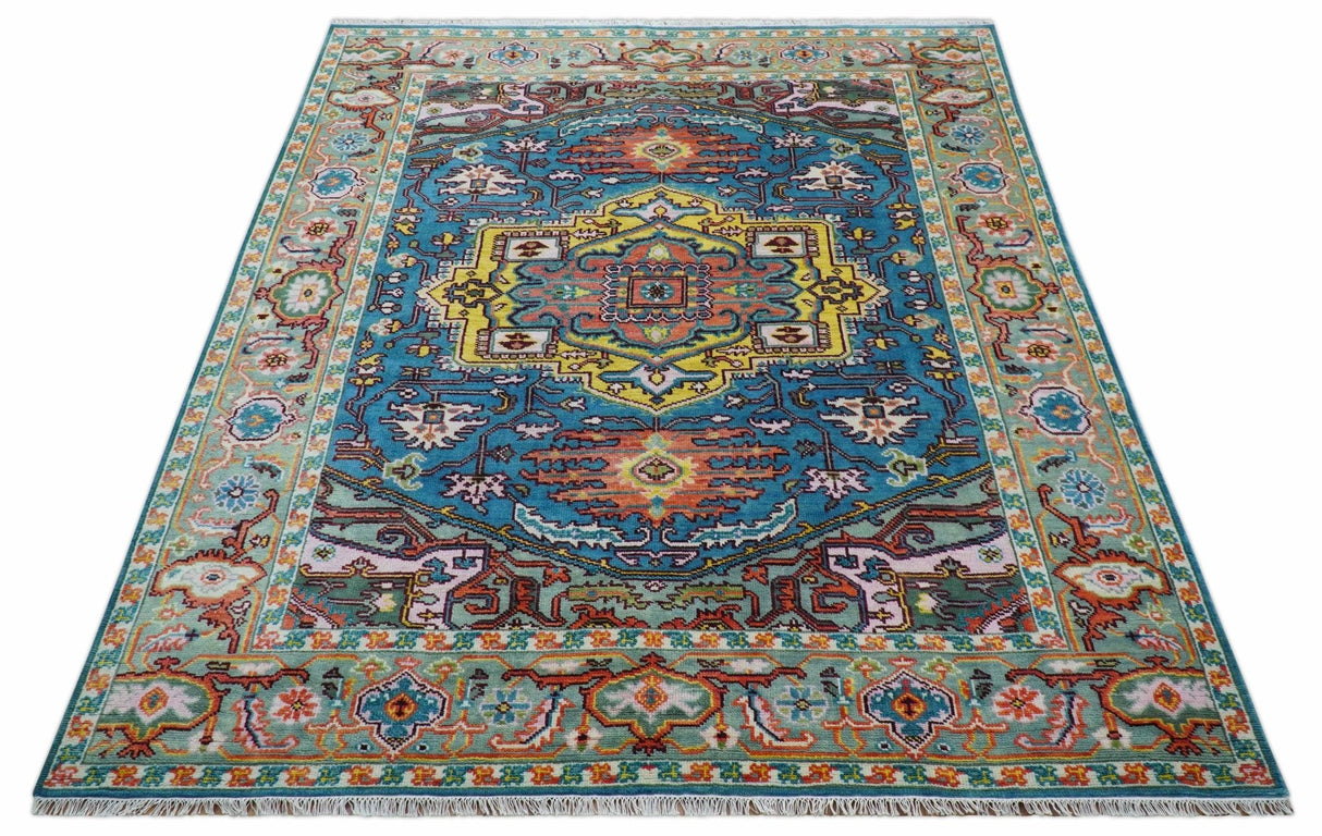 Traditional Medallion Design Blue Hand knotted 8x10 Wool Area Rug