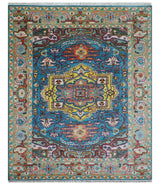 Traditional Medallion Design Blue Hand knotted 8x10 Wool Area Rug