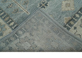 Traditional Medallions Design Blue And Beige Custom Made Wool And Linen Blend Rug