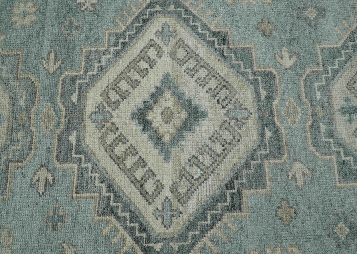 Traditional Medallions Design Blue And Beige Custom Made Wool And Linen Blend Rug