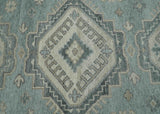 Traditional Medallions Design Blue And Beige Custom Made Wool And Linen Blend Rug