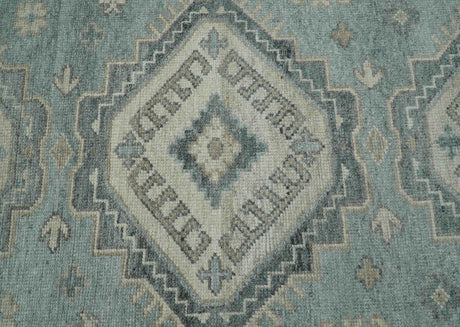 Traditional Medallions Design Blue And Beige Custom Made Wool And Linen Blend Rug
