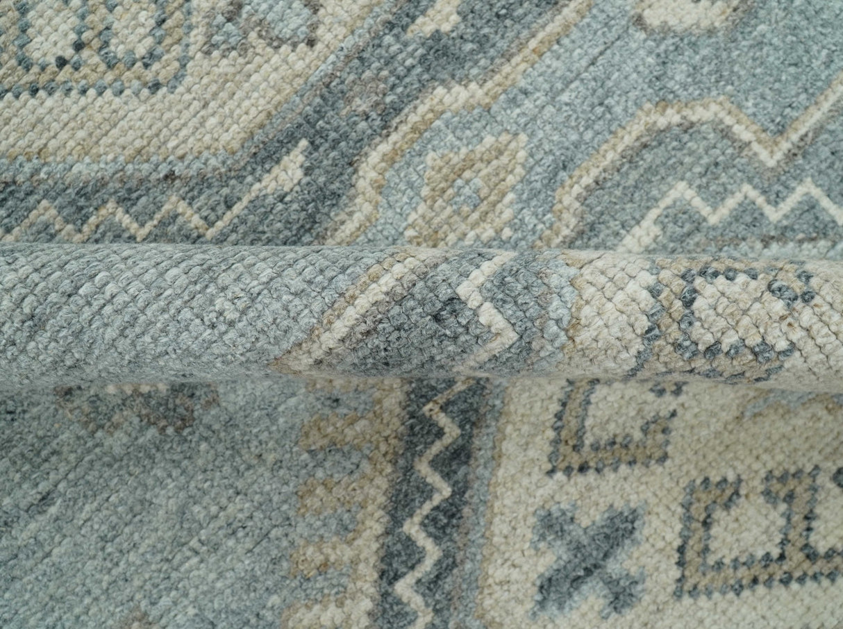 Traditional Medallions Design Blue And Beige Custom Made Wool And Linen Blend Rug