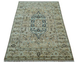 Traditional Oriental Design Beige Hand knotted 6x8.7 Wool Area Rug