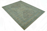 Traditional Oriental Design Blue And Beige Hand Knotted 8.5x11 Wool Area Rug