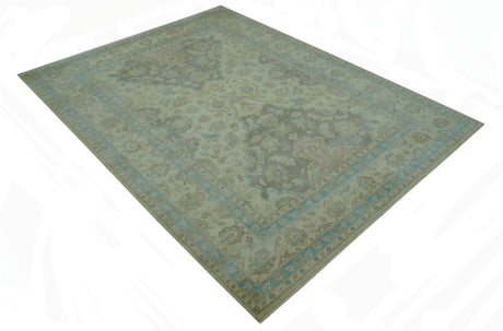 Traditional Oriental Design Blue And Beige Hand Knotted 8.5x11 Wool Area Rug