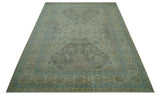 Traditional Oriental Design Blue And Beige Hand Knotted 8.5x11 Wool Area Rug