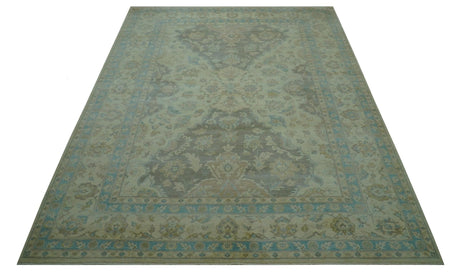 Traditional Oriental Design Blue And Beige Hand Knotted 8.5x11 Wool Area Rug