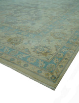 Traditional Oriental Design Blue And Beige Hand Knotted 8.5x11 Wool Area Rug