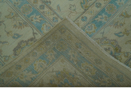 Traditional Oriental Design Blue And Beige Hand Knotted 8.5x11 Wool Area Rug