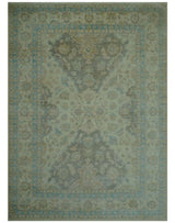 Traditional Oriental Design Blue And Beige Hand Knotted 8.5x11 Wool Area Rug