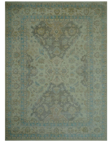 Traditional Oriental Design Blue And Beige Hand Knotted 8.5x11 Wool Area Rug
