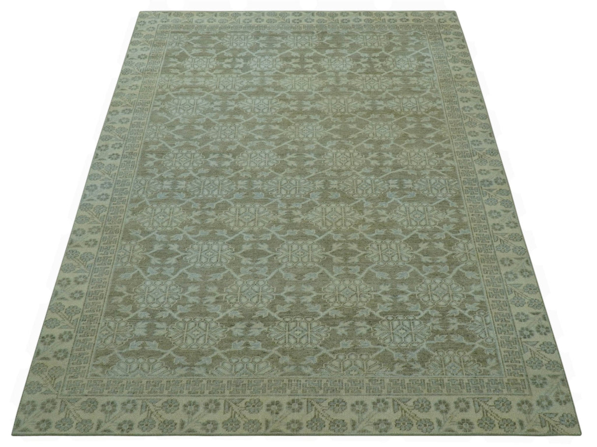 Traditional Oriental Design Brown, Blue And Beige Hand Knotted 6x8 Wool Area Rug