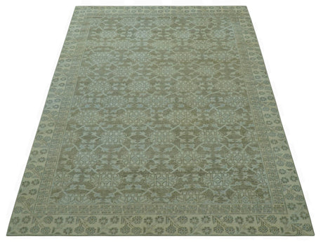 Traditional Oriental Design Brown, Blue And Beige Hand Knotted 6x8 Wool Area Rug