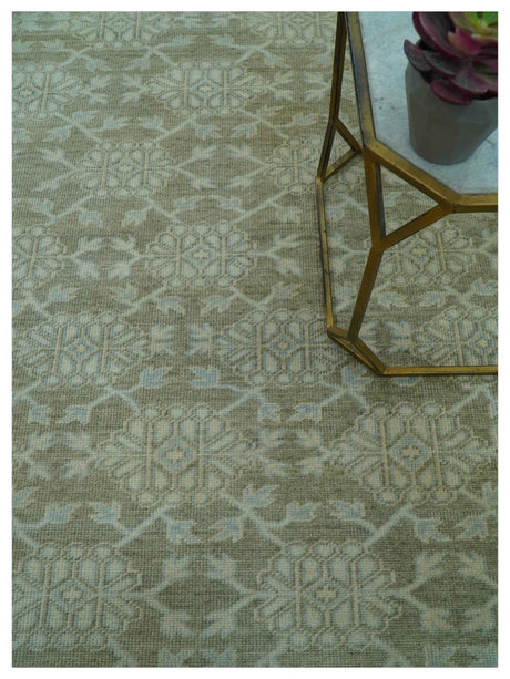 Traditional Oriental Design Brown, Blue And Beige Hand Knotted 6x8 Wool Area Rug