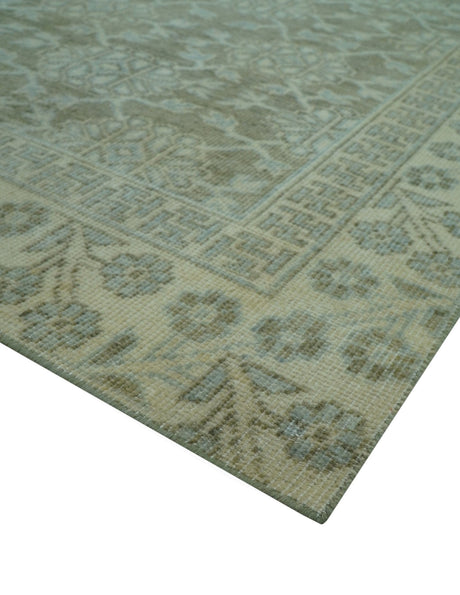 Traditional Oriental Design Brown, Blue And Beige Hand Knotted 6x8 Wool Area Rug