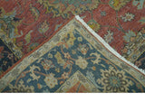 Traditional Oriental Design Fine Rust And Blue Hand Knotted 4x6 Wool Area Rug