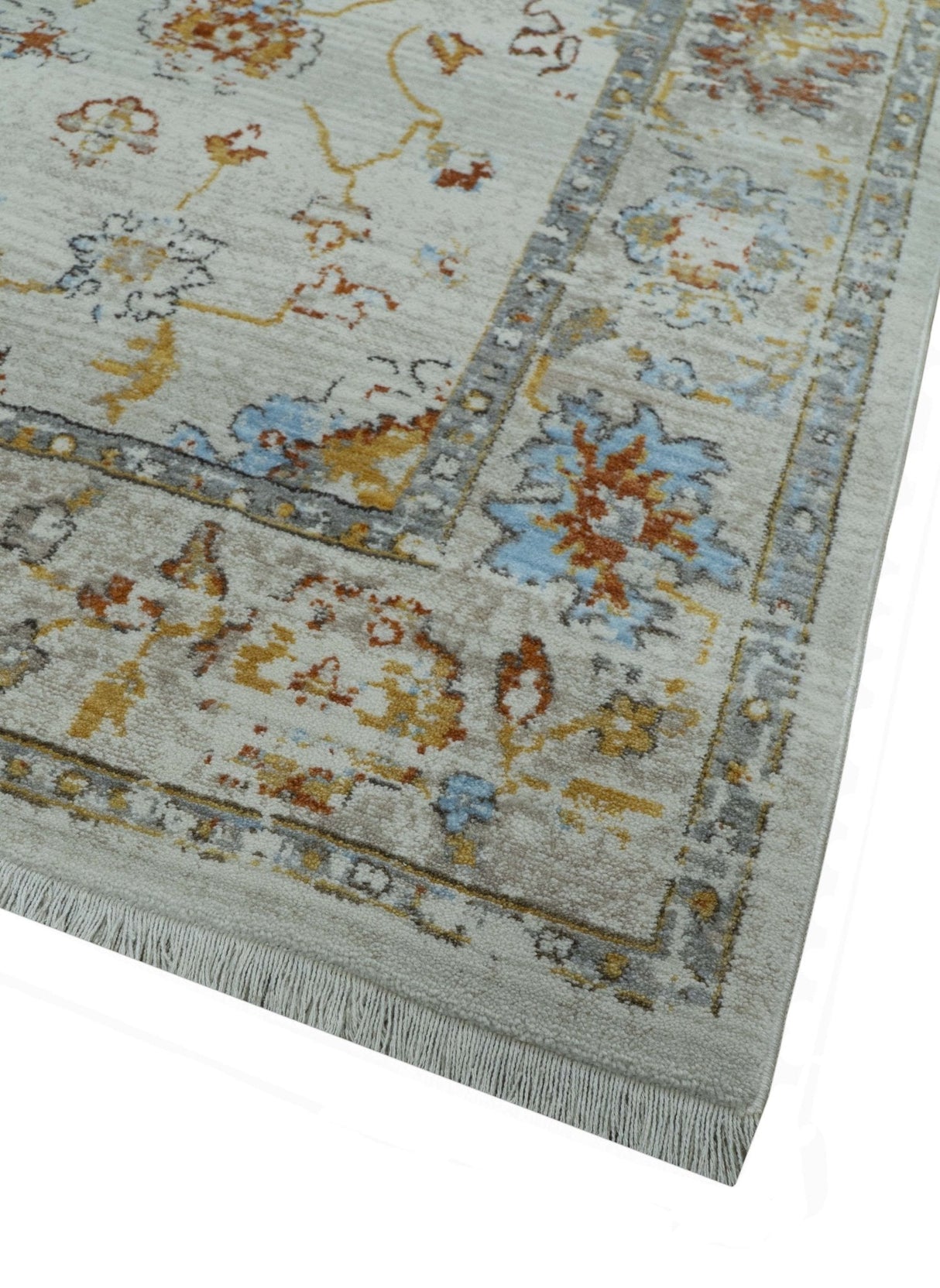 Traditional Oriental Design Silver And Rust Machine Woven 4x5.7 Polyester Area Rug