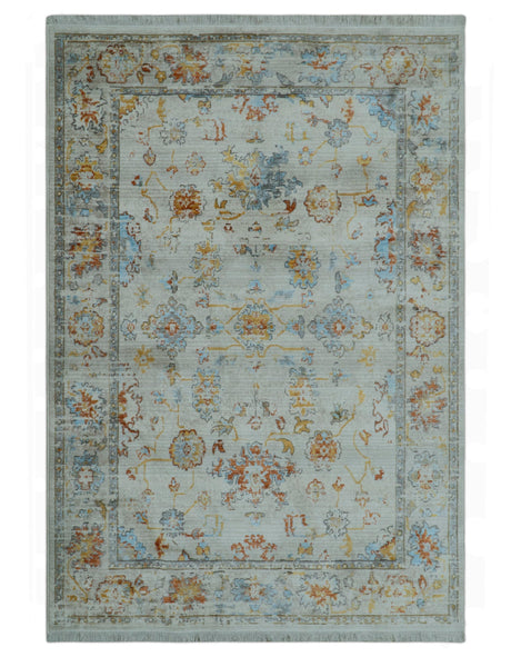 Traditional Oriental Design Silver And Rust Machine Woven 4x5.7 Polyester Area Rug