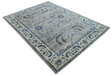 Traditional Oriental Gray And Blue Hand knotted Art Silk Area Rug